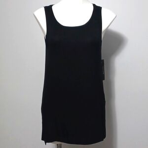 TAHARI black tank.  Casual sleeveless top, bottom side splits. Size Small.  NWT